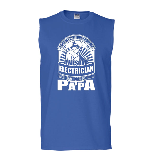 Awesome Electrician T Shirt, I Call Him Papa Tank Top (Men's Cotton Sleeveless)