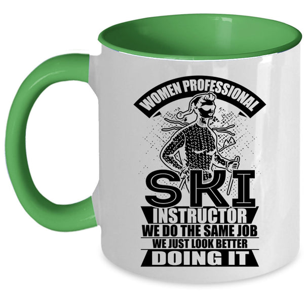 Cool Lady Coffee Mug, Woman Professional Ski Instructor Accent Mug