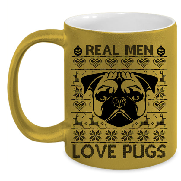 Christmas Gift For Dad Coffee Mug, Real Men Love Pugs Accent Mug