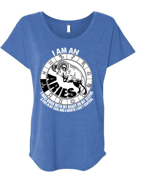 I Am An Aries T Shirt, Fire In My Soul T Shirt, Cool Shirt (Ladies' Triblend Dolman Sleeve)