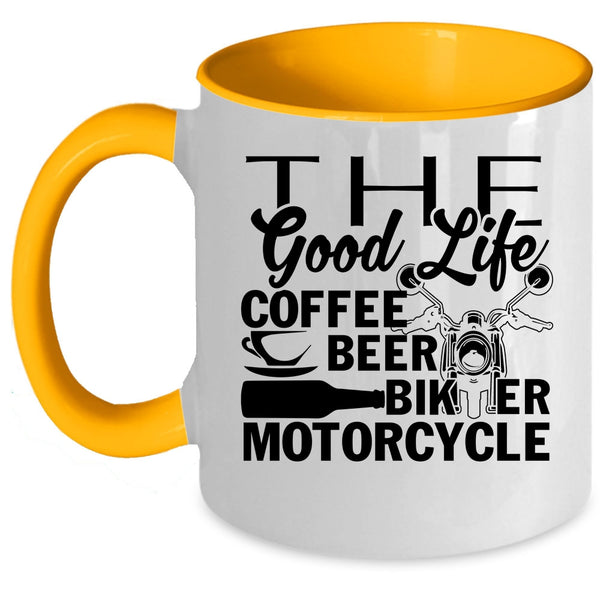 Biker Motorcycle Coffee Mug, The Good Life Coffee Beer Accent Mug