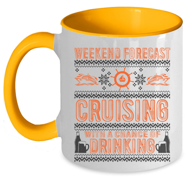 Funny Drinking Coffee Mug, Weekend Forecast Cruising Accent Mug