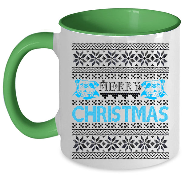 Cute Pit Bull Lovers Coffee Mug, Merry Christmas Accent Mug