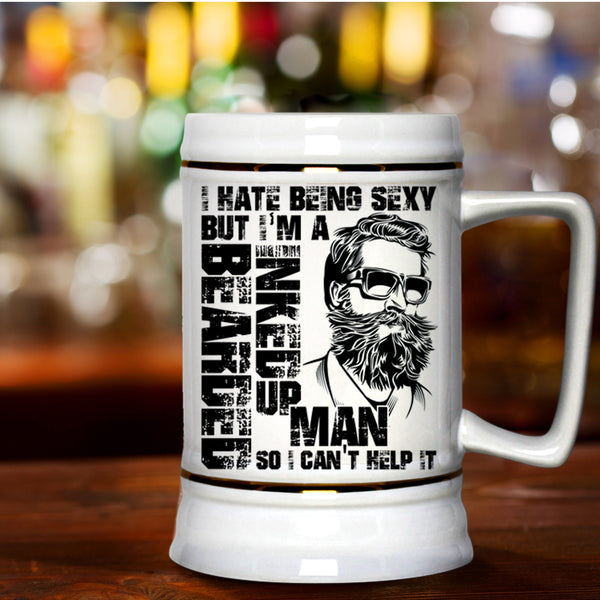 Cool Gift For My Husband Beer Stein 22oz, I'm A Bearded Inked Up Man Beer Mug