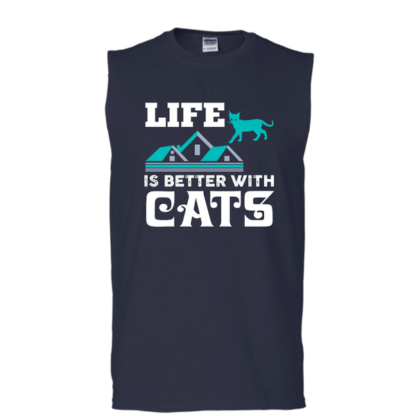 Life Is Better With Cats Shirt, I Am A Cat Lover Shirt (Men's Cotton Sleeveless)