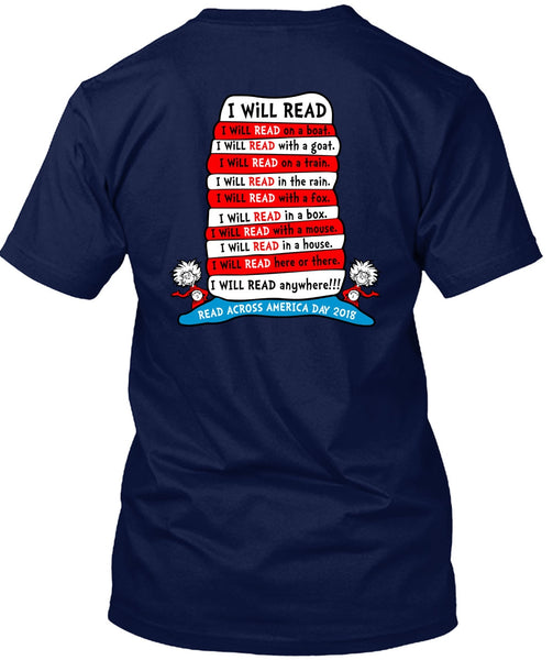 Dr. Seuss T Shirt, I Will Read On Boat T Shirt, The Cat in the Hat T Shirt, I Will Read Anywhere T Shirt