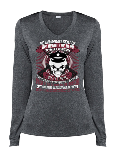 He Is My Son T Shirt, Being A Police T Shirt, Cool Shirt (Ladies LS Heather V-Neck)