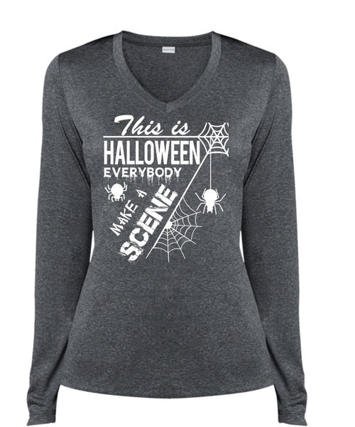 This Is Halloween Everybody Make A Scene T Shirt, I Love You Pumpkin T Shirt, Cool Shirt (Ladies LS Heather V-Neck)