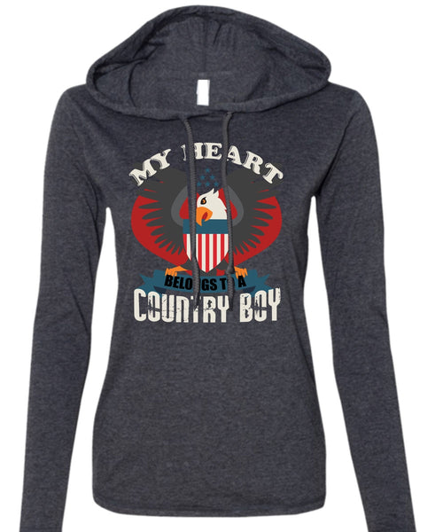 My Heart Belongs To A Country Boy T Shirt, Being A Veteran T Shirt (Anvil Ladies Ringspun Hooded)