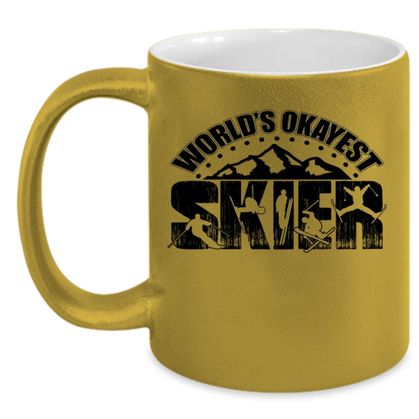 Cool Gift For Skier Coffee Mug, World's Okayest Skier Accent Mug