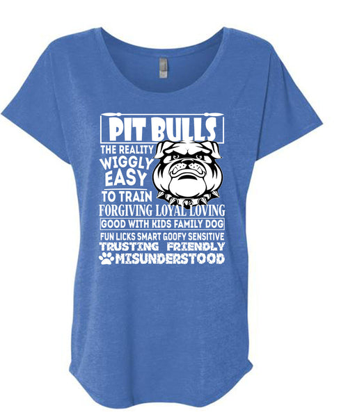 Pit Bulls The Reality Wiggly Easy T Shirt, Good With Kids Family Dog T Shirt, Cool Shirt (Ladies' Triblend Dolman Sleeve)