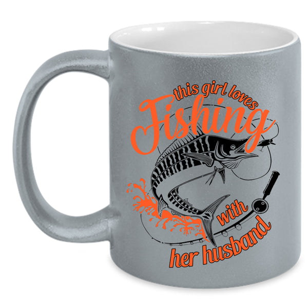 Cute Wife Coffee Mug, This Girl Loves Fishing With Her Husband Accent Mug