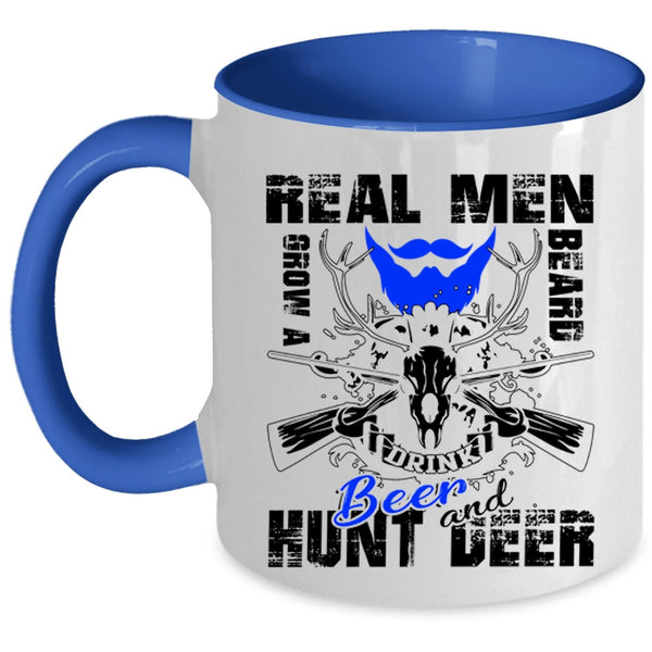 Hunt Deer Coffee Mug, Real Men Grow A Beard Drink Beer Accent Mug