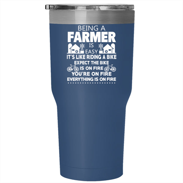 Being A Farmer Is Easy Tumbler 30 oz Stainless Steel, Cool Farmer Travel Mug