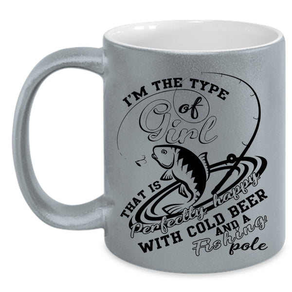 Happy With Cold Beer And Fishing Pole Coffee Mug, Cool Girls Accent Mug