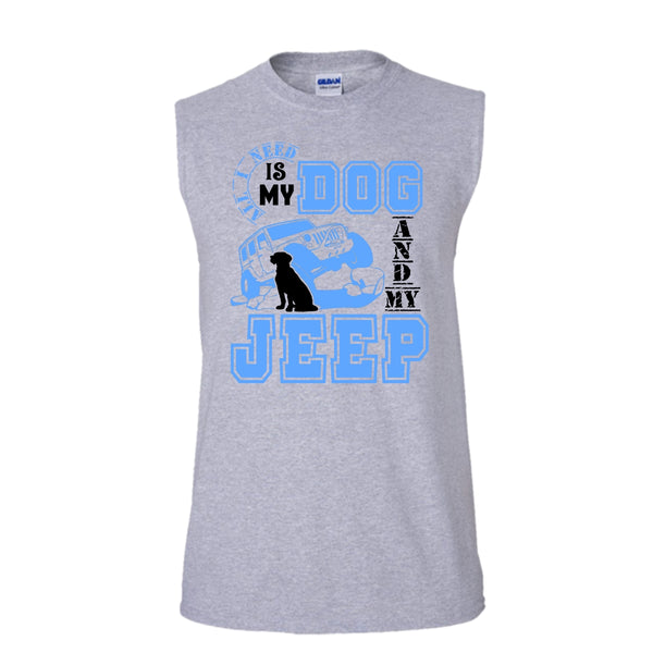 All I Need Is My Dog T Shirt, I Love My Jeep And Dog T Shirt, Awesome t-shirts (Men's Cotton Sleeveless)