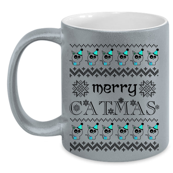 Christmas Gift For Cat Lover Coffee Mug, Merry Catmas Accent Mug