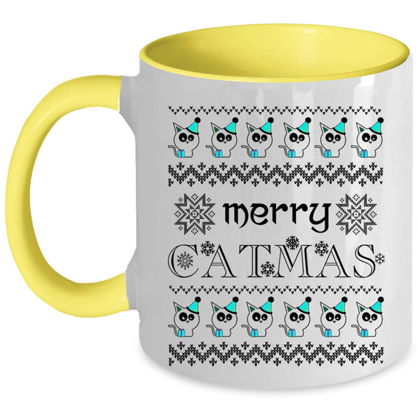 Christmas Gift For Cat Lover Coffee Mug, Merry Catmas Accent Mug