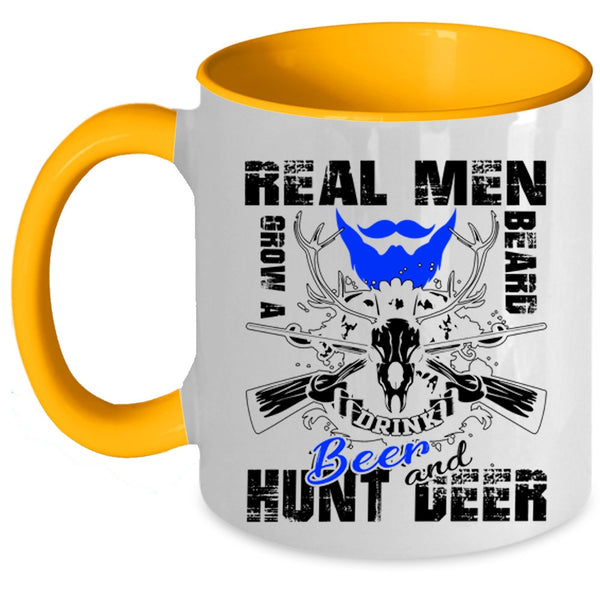 Hunt Deer Coffee Mug, Real Men Grow A Beard Drink Beer Accent Mug