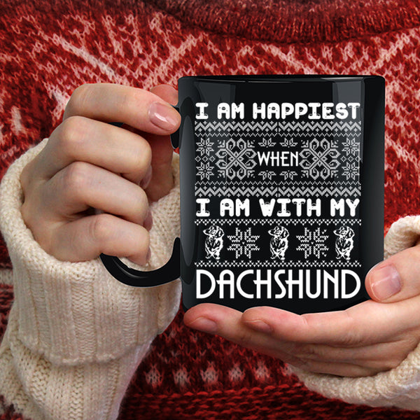 I Am Happinest Coffee Mug, I Am With My Dachshund Coffee Cup