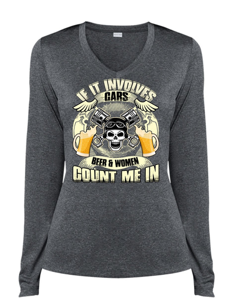 If It Involves Cars T Shirt, I Love Mechanic T Shirt, Cool Shirt (Ladies LS Heather V-Neck)