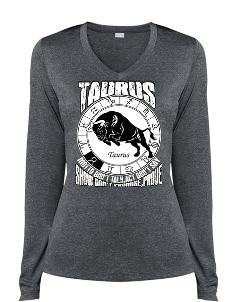 Taurus Motto Don't Talk T Shirt, Being A Taurus T Shirt, Cool Shirt (Ladies LS Heather V-Neck)