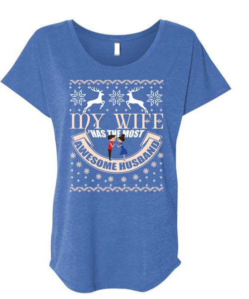 My Wife Has The Most Awesome Husband T Shirt, This Girl Loves Christmas T Shirt, Cool Shirt (Ladies' Triblend Dolman Sleeve)