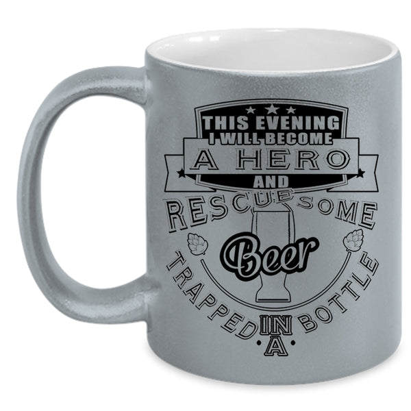 Funny Coffee Mug, Rescued Some Beer Trapped In A Bottle Accent Mug