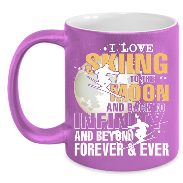 I Love Skiing To The Moon And Back Coffee Mug, Funny Sport Coffee Cup