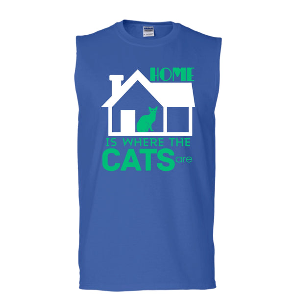 Home Is Where The Cats Shirt, Cool Cat Shirt (Men's Cotton Sleeveless)