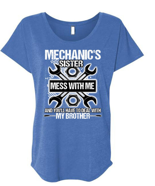 Mechanic's Sister T Shirt, My Brother T Shirt, Cool Shirt (Ladies' Triblend Dolman Sleeve)