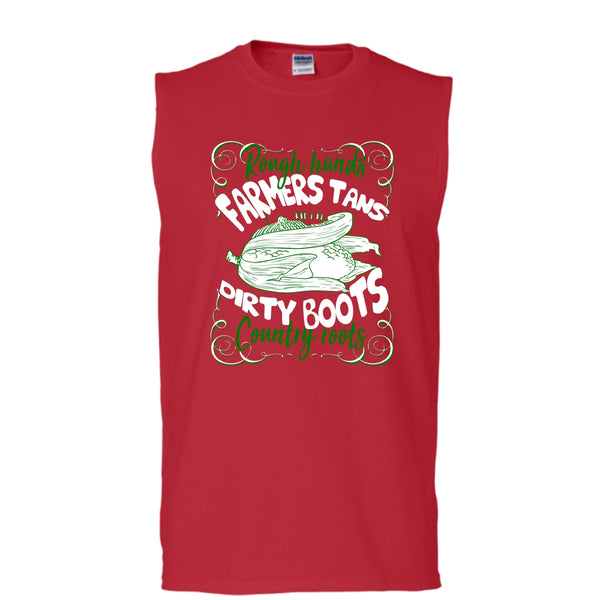 Rough Hands Farmers Tans T Shirt, Dirty Boots Country Roots T Shirt, Cool T Shirt (Men's Cotton Sleeveless)