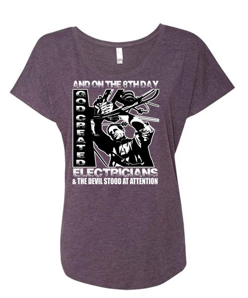 God Created Electricians T Shirt, Being An Electrician T Shirt, Cool Shirt (Ladies' Triblend Dolman Sleeve)