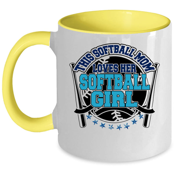 Cute Mom Coffee Mug, This Softball Mom Loves Her Softball Girl Accent Mug