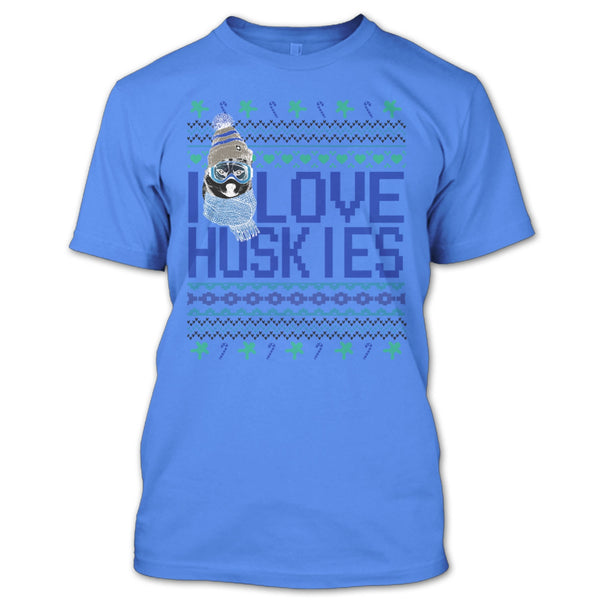I Love Huskies T Shirt, Dog Merry Christmas T Shirt
