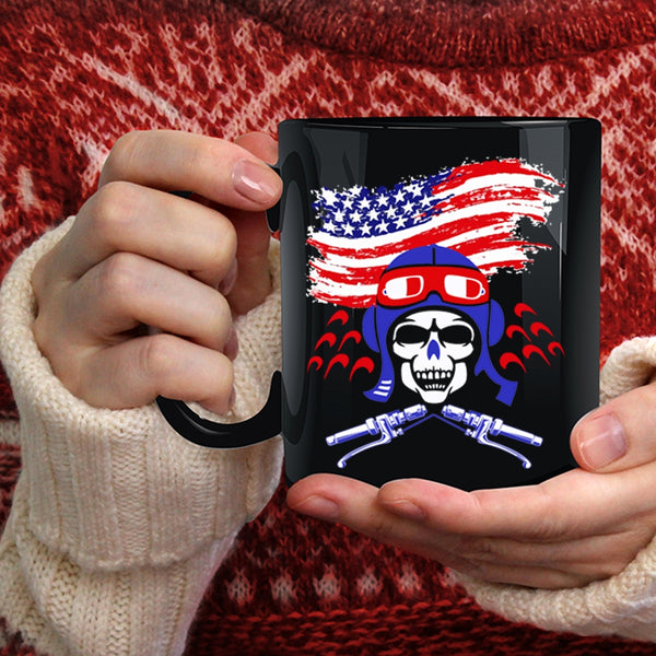 Cool Biker Coffee Mug, American Flag Coffee Cup