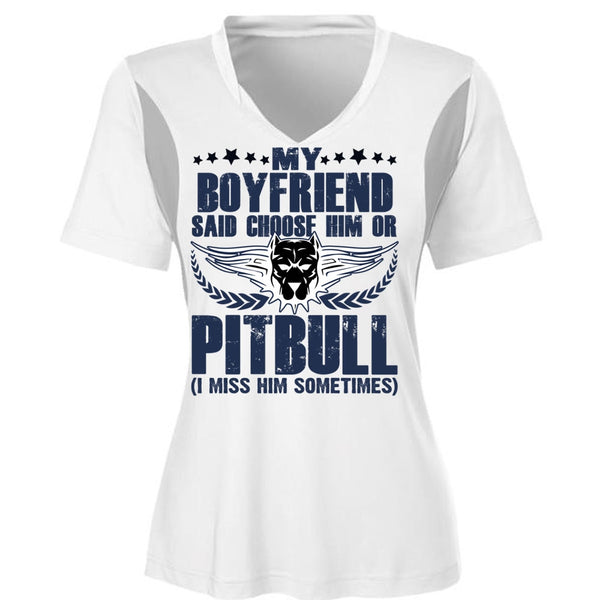 My Boyfriend Said Choose Him Or Pit Bull T Shirt, My Favorite T Shirt, Cool Shirt (Ladies LS Heather V-Neck)