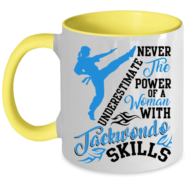 Cool Coffee Mug, The Power Of A Woman With Taekwondo Skills Accent Mug