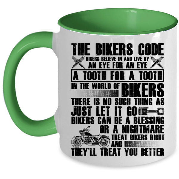 Cool Gift For Bikers Coffee Mug, The Bikers Code Accent Mug