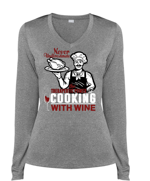 Cooking With Wine T Shirt, Being A Cooker T Shirt, Cool Shirt (Ladies LS Heather V-Neck)