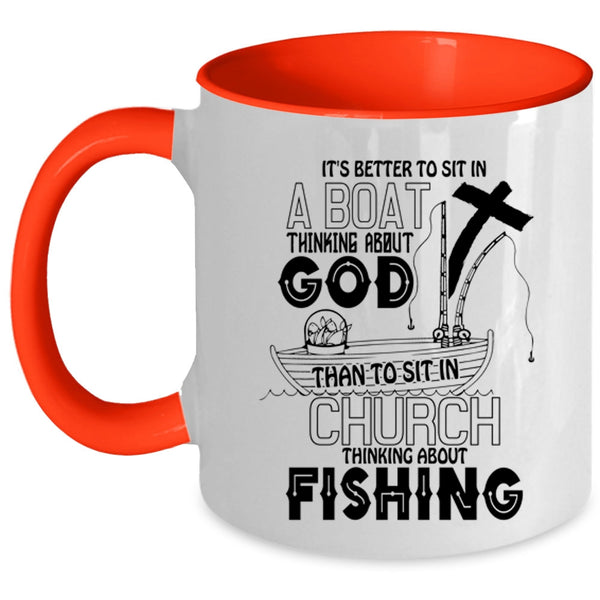 Awesome Fisher Coffee Mug, Sit In Church Thinking About Fishing Accent Mug
