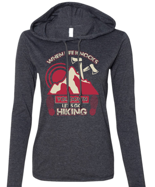Let's Go Hiking T Shirt, I Love Hiking T Shirt (Anvil Ladies Ringspun Hooded)