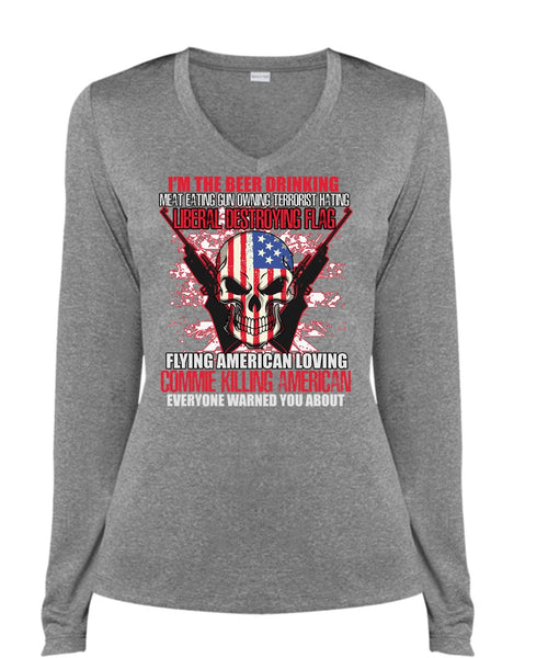 Flying American Loving T Shirt, Being A Veteran T Shirt, Cool Shirt (Ladies LS Heather V-Neck)