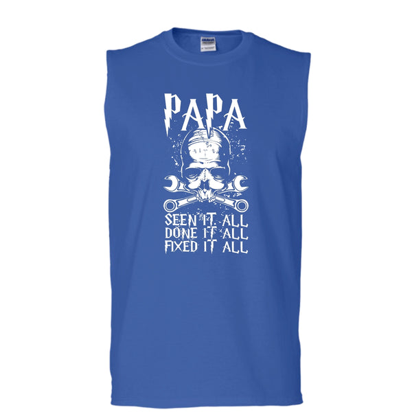 Papa Seen It All T Shirt, Done It All Fixed It All T Shirt, Cool T Shirt (Men's Cotton Sleeveless)