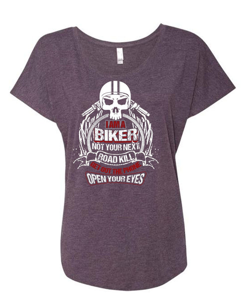 I Am A Biker T Shirt, Road Kill T Shirt, Cool Shirt (Ladies' Triblend Dolman Sleeve)