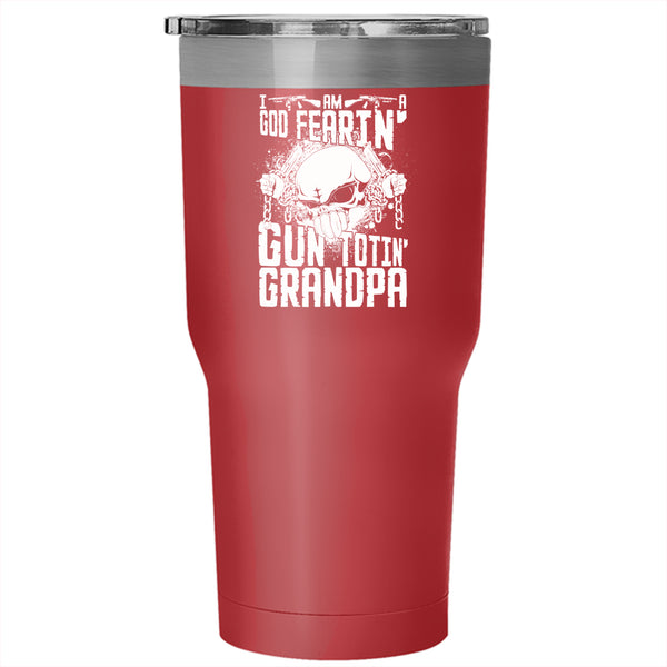 I Am A God Fearing Gun Toting Grandpa Tumbler 30 oz Stainless Steel, Cool Grandpa Travel Mug