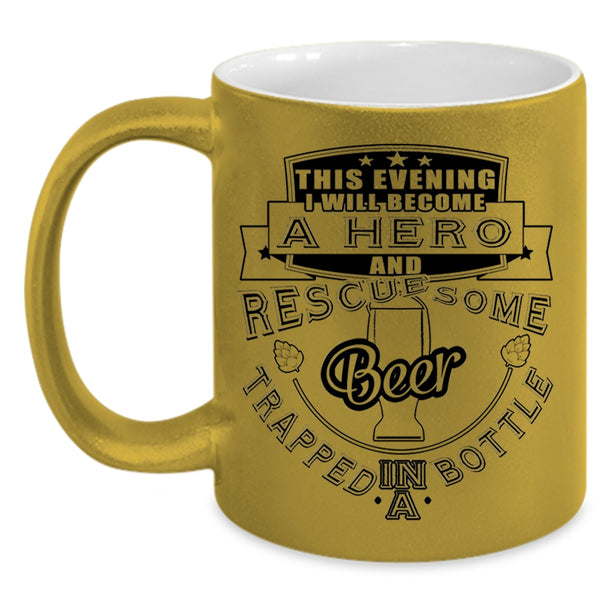 Funny Coffee Mug, Rescued Some Beer Trapped In A Bottle Accent Mug