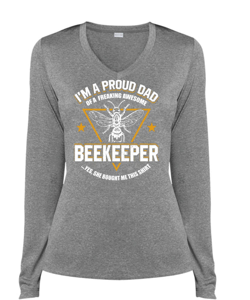 I'm A Proud Dad T Shirt, Awesome Beekeeper T Shirt, Cool Shirt (Ladies LS Heather V-Neck)