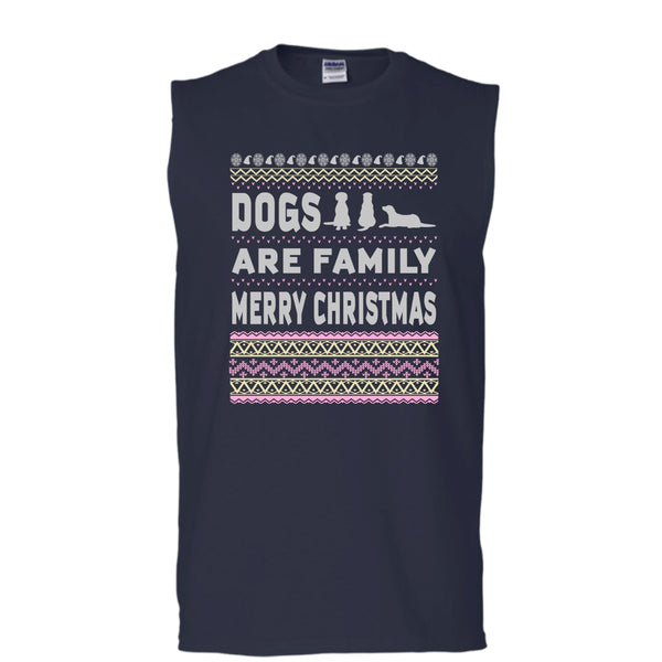 Dog Are Family T Shirt, Merry Christmas Tank Top (Men's Cotton Sleeveless)