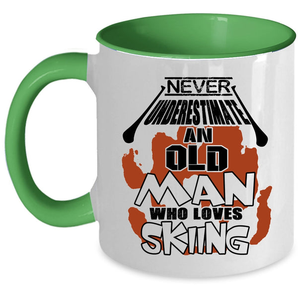 Cool Dad Coffee Mug, Never Underestimate An Old Man Loves Skiing Accent Mug
